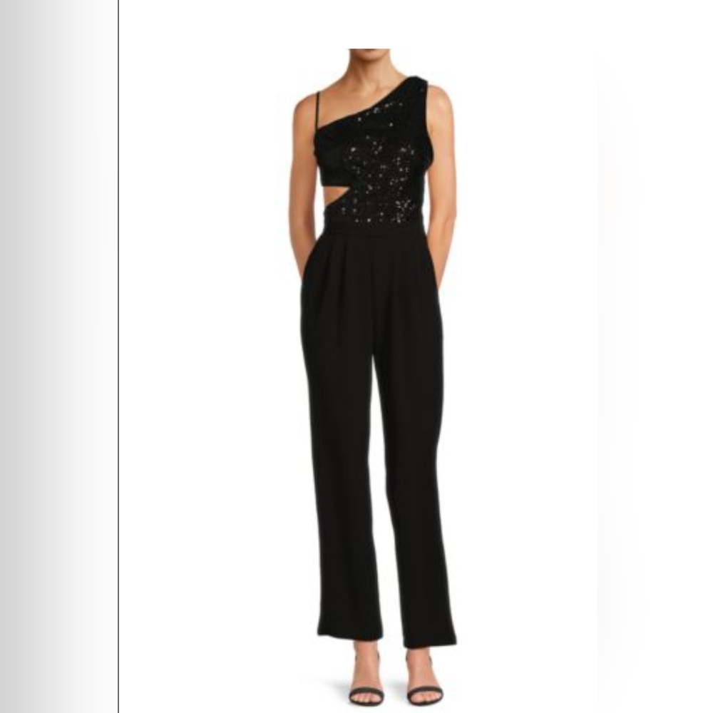 sequin jumpsuit adjustable spaghetti strap on the one shoulder